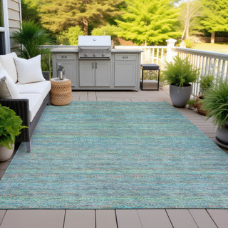 Piper Looms Chantille Stripes ACN2148 Teal Machine Washable Area Rug Outdoor Lifestyle Image Feature