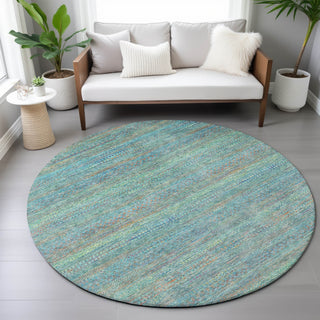 Piper Looms Chantille Stripes ACN2148 Teal Machine Washable Area Rug Round Lifestyle Image Feature