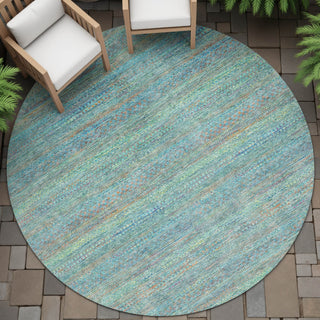 Piper Looms Chantille Stripes ACN2148 Teal Machine Washable Area Rug Round Outdoor Lifestyle Image Feature