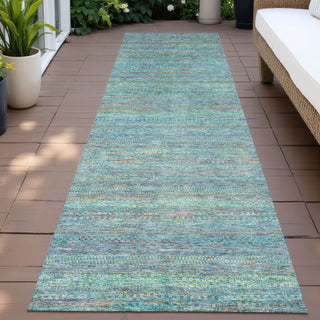 Piper Looms Chantille Stripes ACN2148 Teal Machine Washable Area Rug Runner Outdoor Lifestyle Image Feature
