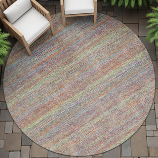Piper Looms Chantille Stripes ACN2148 Terracotta Machine Washable Area Rug Round Outdoor Lifestyle Image Feature