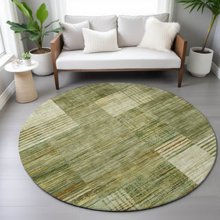 Piper Looms Chantille Geometric ACN2149 Aloe Machine Washable Area Rug Round Lifestyle Image Feature