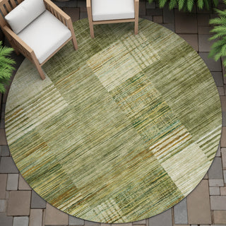 Piper Looms Chantille Geometric ACN2149 Aloe Machine Washable Area Rug Round Outdoor Lifestyle Image Feature