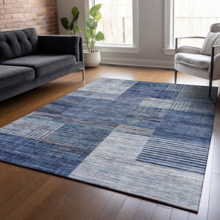 Piper Looms Chantille Geometric ACN2149 Blue Machine Washable Area Rug Lifestyle Image Feature