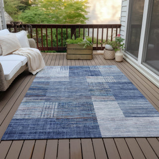 Piper Looms Chantille Geometric ACN2149 Blue Machine Washable Area Rug Outdoor Lifestyle Image Feature