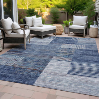 Piper Looms Chantille Geometric ACN2149 Blue Machine Washable Area Rug Outdoor Lifestyle Image Feature