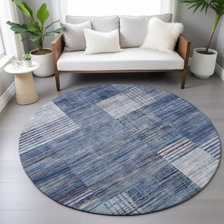 Piper Looms Chantille Geometric ACN2149 Blue Machine Washable Area Rug Round Lifestyle Image Feature