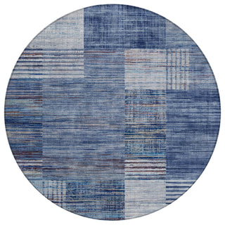 Piper Looms Chantille Geometric ACN2149 Blue Machine Washable Area Rug Round Main Image