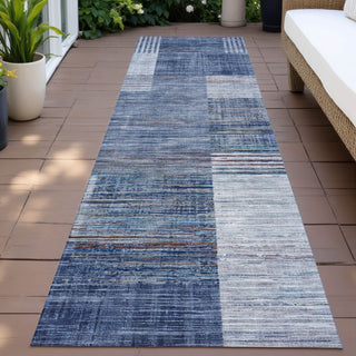 Piper Looms Chantille Geometric ACN2149 Blue Machine Washable Area Rug Runner Outdoor Lifestyle Image Feature