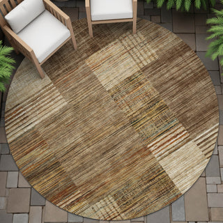 Piper Looms Chantille Geometric ACN2149 Brown Machine Washable Area Rug Round Outdoor Lifestyle Image Feature