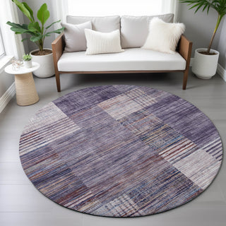 Piper Looms Chantille Geometric ACN2149 Plum Machine Washable Area Rug Round Lifestyle Image Feature