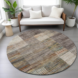 Piper Looms Chantille Geometric ACN2149 Taupe Machine Washable Area Rug Round Lifestyle Image Feature