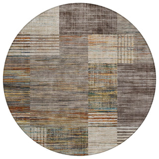 Piper Looms Chantille Geometric ACN2149 Taupe Machine Washable Area Rug Round Main Image