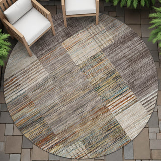 Piper Looms Chantille Geometric ACN2149 Taupe Machine Washable Area Rug Round Outdoor Lifestyle Image Feature
