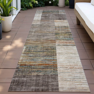 Piper Looms Chantille Geometric ACN2149 Taupe Machine Washable Area Rug Runner Outdoor Lifestyle Image Feature