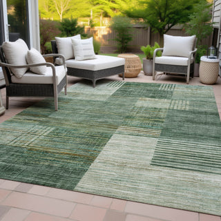 Piper Looms Chantille Geometric ACN2149 Teal Machine Washable Area Rug Outdoor Lifestyle Image Feature