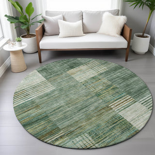 Piper Looms Chantille Geometric ACN2149 Teal Machine Washable Area Rug Round Lifestyle Image Feature