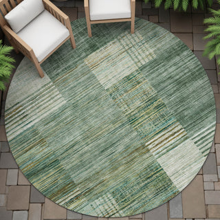 Piper Looms Chantille Geometric ACN2149 Teal Machine Washable Area Rug Round Outdoor Lifestyle Image Feature
