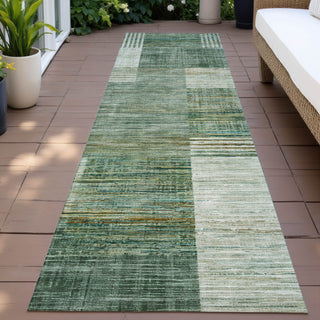 Piper Looms Chantille Geometric ACN2149 Teal Machine Washable Area Rug Runner Outdoor Lifestyle Image Feature