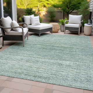 Piper Looms Chantille Stripes ACN2150 Aqua Machine Washable Area Rug Outdoor Lifestyle Image Feature