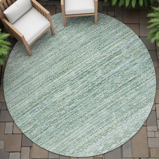 Piper Looms Chantille Stripes ACN2150 Aqua Machine Washable Area Rug Round Outdoor Lifestyle Image Feature