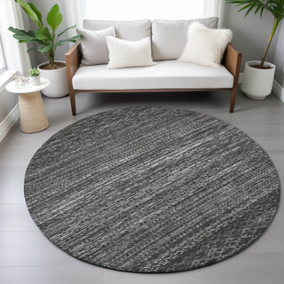 Piper Looms Chantille Stripes ACN2150 Charcoal Machine Washable Area Rug Round Lifestyle Image Feature