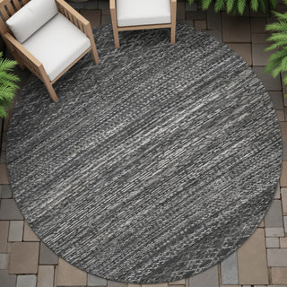 Piper Looms Chantille Stripes ACN2150 Charcoal Machine Washable Area Rug Round Outdoor Lifestyle Image Feature