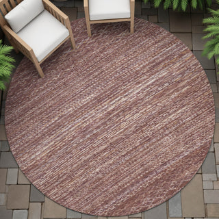 Piper Looms Chantille Stripes ACN2150 Merlot Machine Washable Area Rug Round Outdoor Lifestyle Image Feature