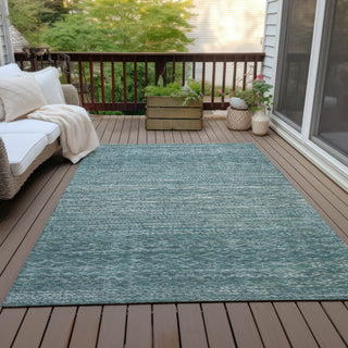 Piper Looms Chantille Stripes ACN2150 Teal Machine Washable Area Rug Outdoor Lifestyle Image Feature