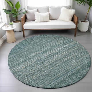 Piper Looms Chantille Stripes ACN2150 Teal Machine Washable Area Rug Round Lifestyle Image Feature