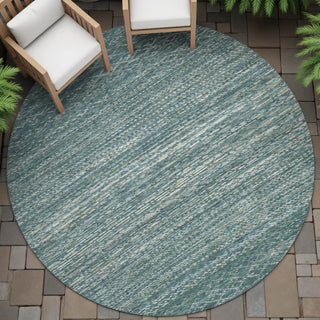 Piper Looms Chantille Stripes ACN2150 Teal Machine Washable Area Rug Round Outdoor Lifestyle Image Feature