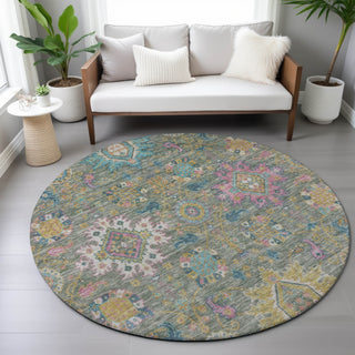 Piper Looms Chantille Medallions ACN2151 Aloe Machine Washable Area Rug Round Lifestyle Image Feature