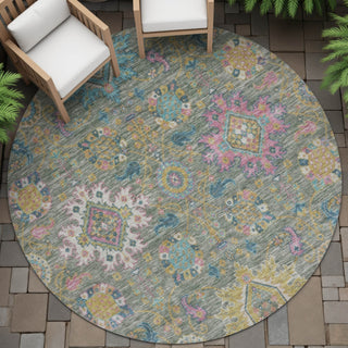 Piper Looms Chantille Medallions ACN2151 Aloe Machine Washable Area Rug Round Outdoor Lifestyle Image Feature