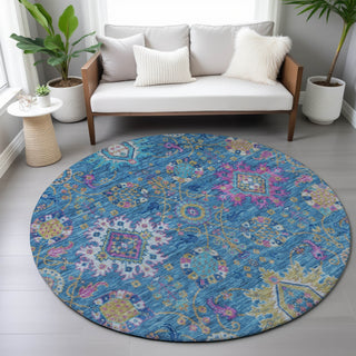 Piper Looms Chantille Medallions ACN2151 Blue Machine Washable Area Rug Round Lifestyle Image Feature