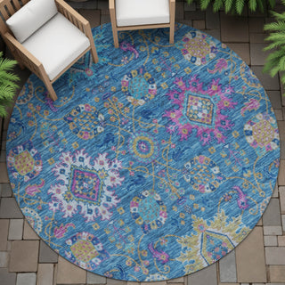 Piper Looms Chantille Medallions ACN2151 Blue Machine Washable Area Rug Round Outdoor Lifestyle Image Feature