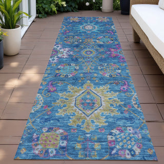 Piper Looms Chantille Medallions ACN2151 Blue Machine Washable Area Rug Runner Outdoor Lifestyle Image Feature