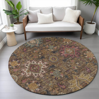 Piper Looms Chantille Medallions ACN2151 Chocolate Machine Washable Area Rug Round Lifestyle Image Feature
