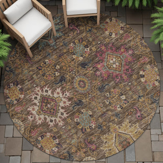 Piper Looms Chantille Medallions ACN2151 Chocolate Machine Washable Area Rug Round Outdoor Lifestyle Image Feature