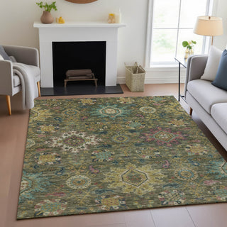 Piper Looms Chantille Medallions ACN2151 Olive Machine Washable Area Rug Lifestyle Image Feature