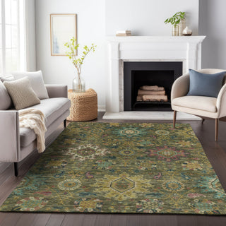 Piper Looms Chantille Medallions ACN2151 Olive Machine Washable Area Rug Lifestyle Image Feature