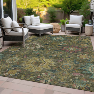 Piper Looms Chantille Medallions ACN2151 Olive Machine Washable Area Rug Outdoor Lifestyle Image Feature