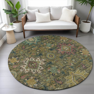 Piper Looms Chantille Medallions ACN2151 Olive Machine Washable Area Rug Round Lifestyle Image Feature