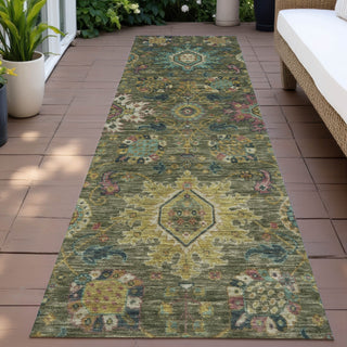 Piper Looms Chantille Medallions ACN2151 Olive Machine Washable Area Rug Runner Outdoor Lifestyle Image Feature