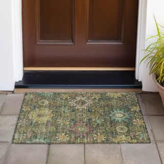 Piper Looms Chantille Medallions ACN2151 Olive Machine Washable Area Rug Scatter Outdoor Lifestyle Image Feature
