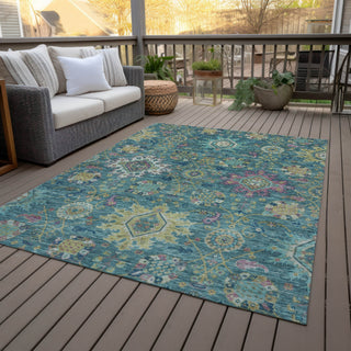 Piper Looms Chantille Medallions ACN2151 Teal Machine Washable Area Rug Outdoor Lifestyle Image Feature