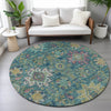 Piper Looms Chantille Medallions ACN2151 Teal Machine Washable Area Rug Round Lifestyle Image Feature