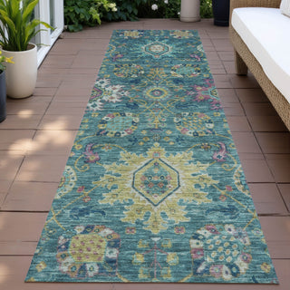 Piper Looms Chantille Medallions ACN2151 Teal Machine Washable Area Rug Runner Outdoor Lifestyle Image Feature