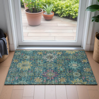 Piper Looms Chantille Medallions ACN2151 Teal Machine Washable Area Rug Scatter Lifestyle Image Feature