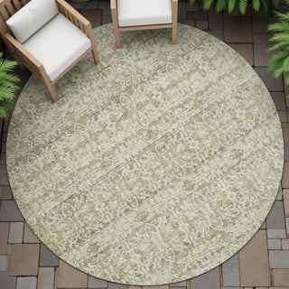 Piper Looms Chantille Stripes ACN2152 Sage Machine Washable Area Rug Round Outdoor Lifestyle Image Feature