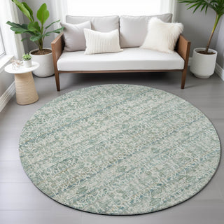 Piper Looms Chantille Stripes ACN2152 Teal Machine Washable Area Rug Round Lifestyle Image Feature